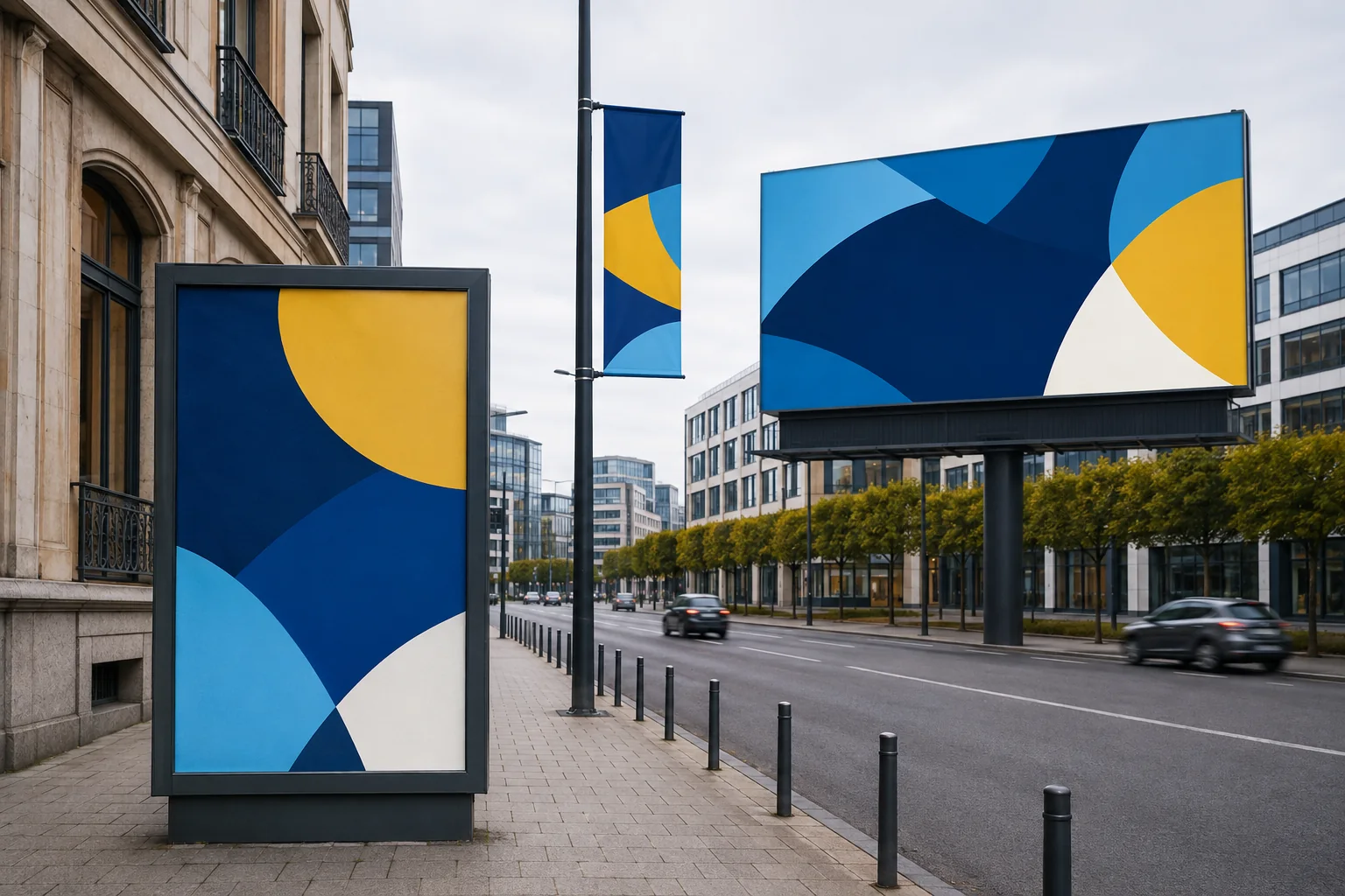 Veľký billboard a mestský plagát pri frekventovanej ceste